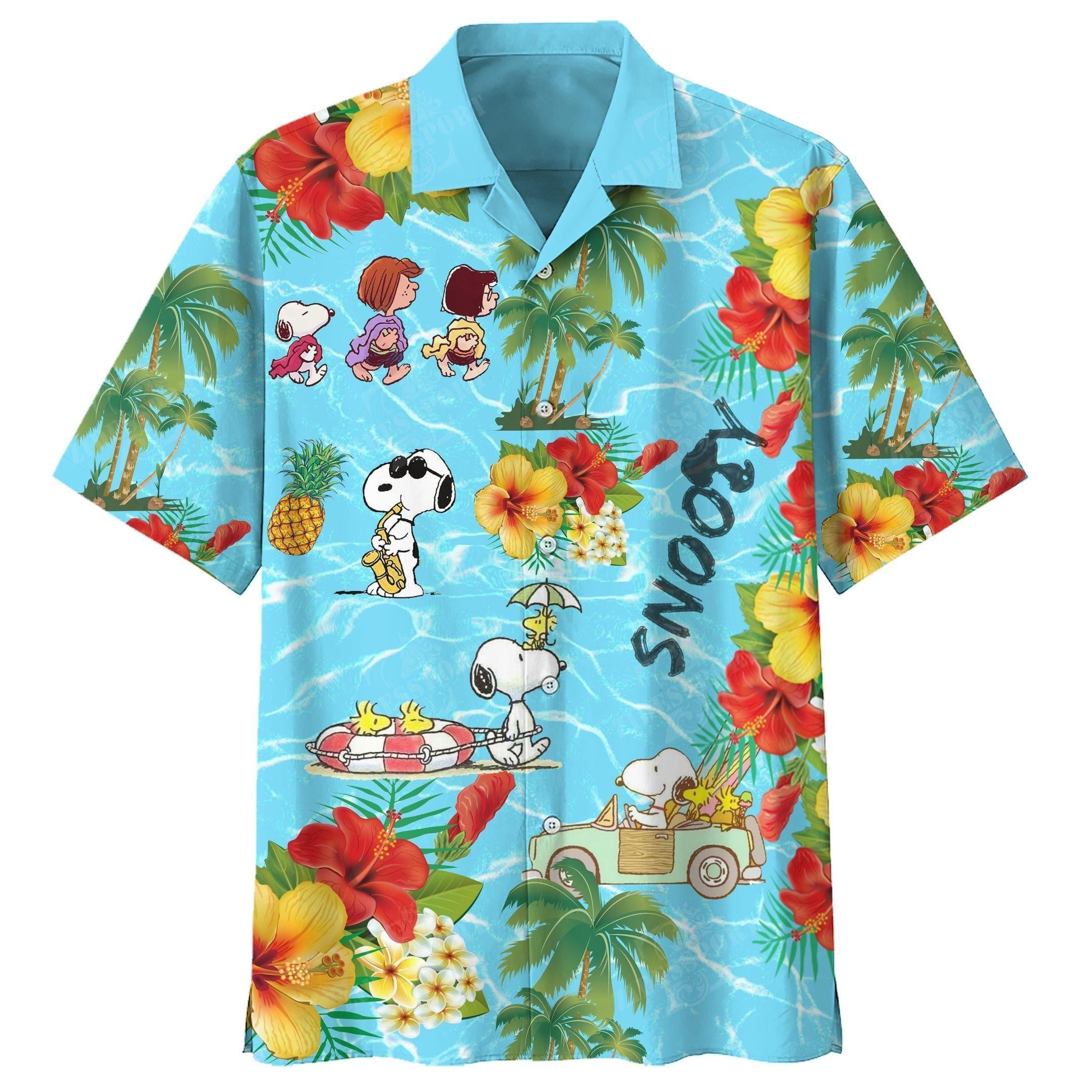 Snoopy And The Peanuts, Funny Snoopy Summer Time Short Sleeve Hawaiian Set 45