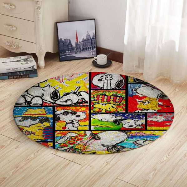Peanuts Snoopy Colorful Christmas Gift Round Rug Living Room And Bed Room Rug Gift Us Decor 2346
