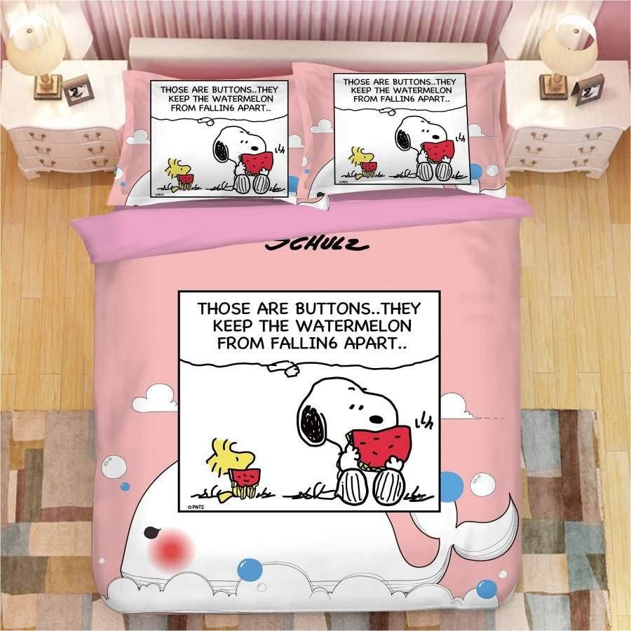 Snoopy The Peanuts Fan Gift, Funny Snoopy And Woodstock Eating Ver2 Duvet Bedding Set