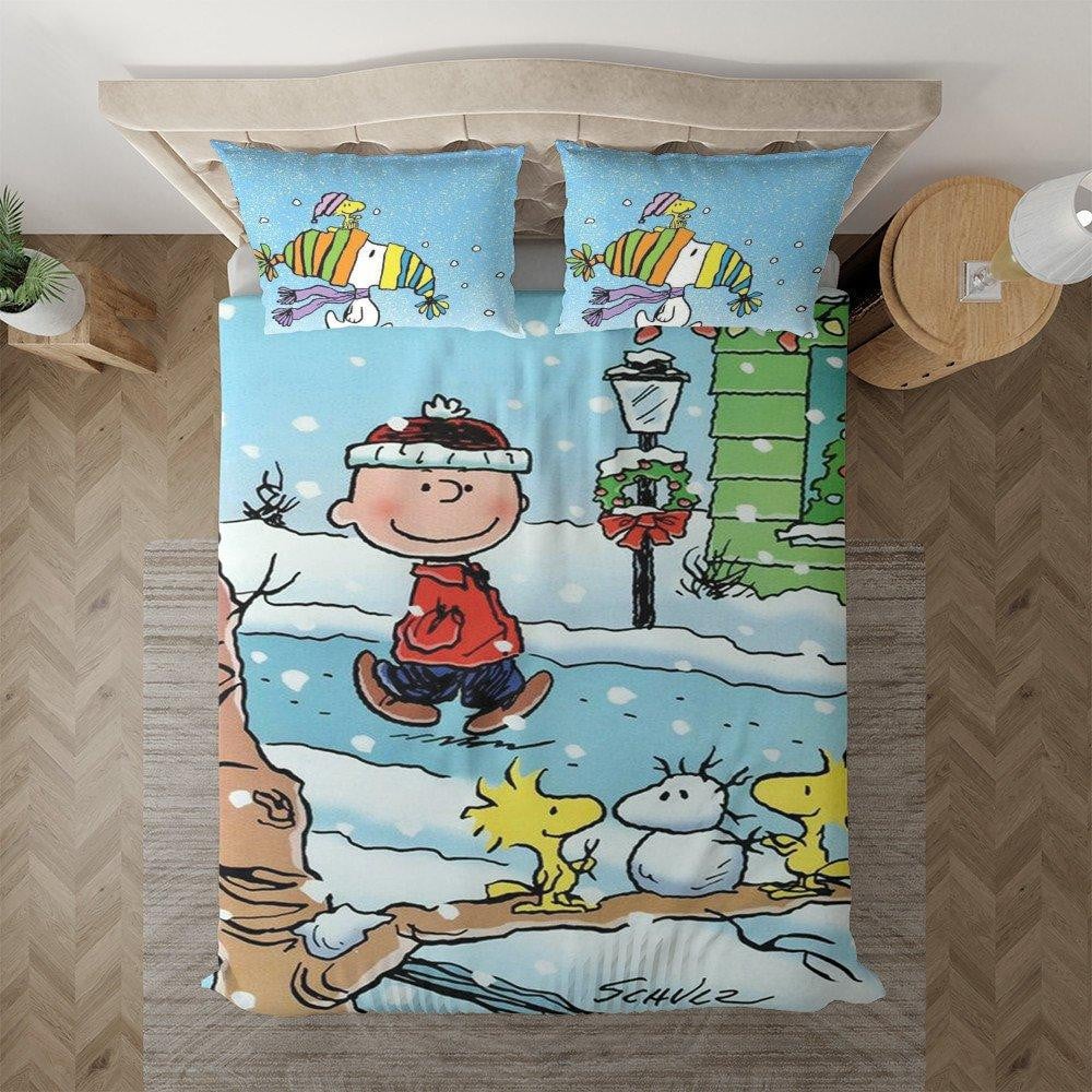 Christmas Gift, Peanuts Gift For Fan, Peanuts Snoopy Charlie Brown Woodstock Duvet Quilt Bedding Set