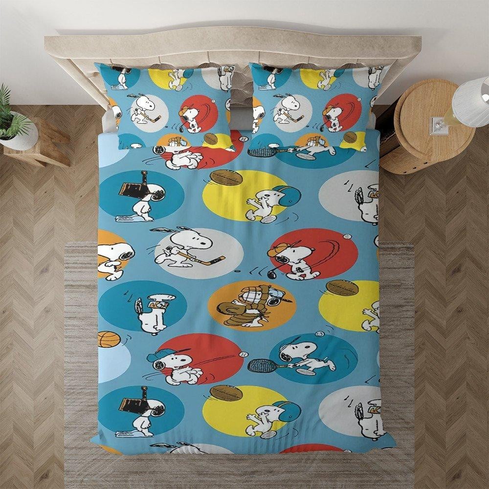Funny Snoopy, Snoopy Gift, Snoopy Gift For Fan, Peanuts Snoopy Playing Hockey Duvet Quilt Bedding Set