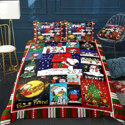 Merry Christmas Snoopy Fabric 3d Duvet Quilt Bedding Set