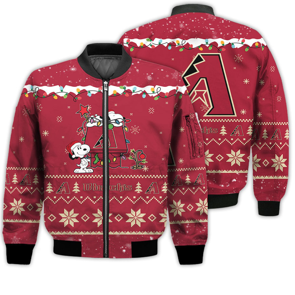 MLB Arizona Diamondbacks Merry Christmas Season Snoopy Bomber Jacket