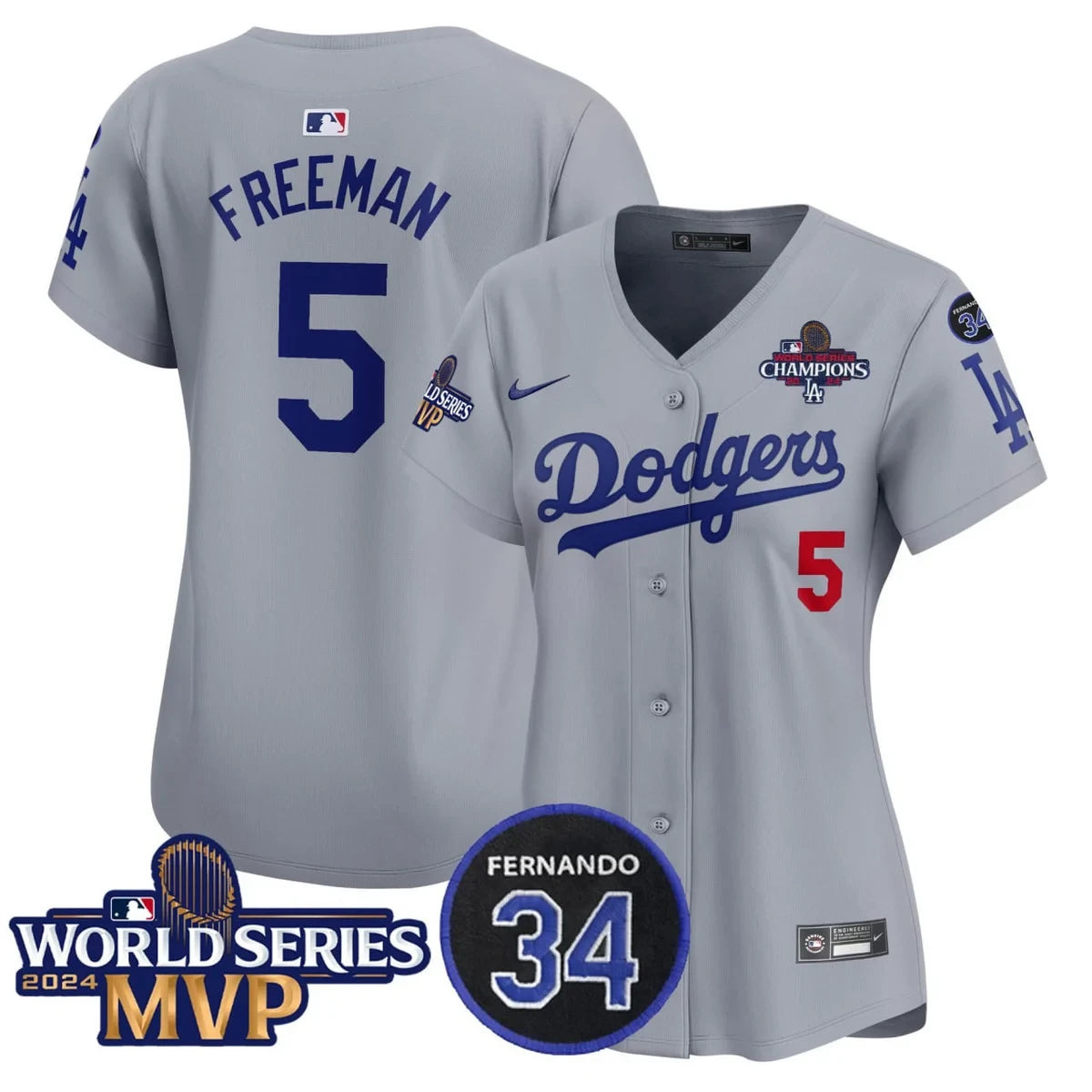 Freddie Freeman Los Angeles Dodgers 2024 World Series Champions MVP Gray Jersey - All Stitched