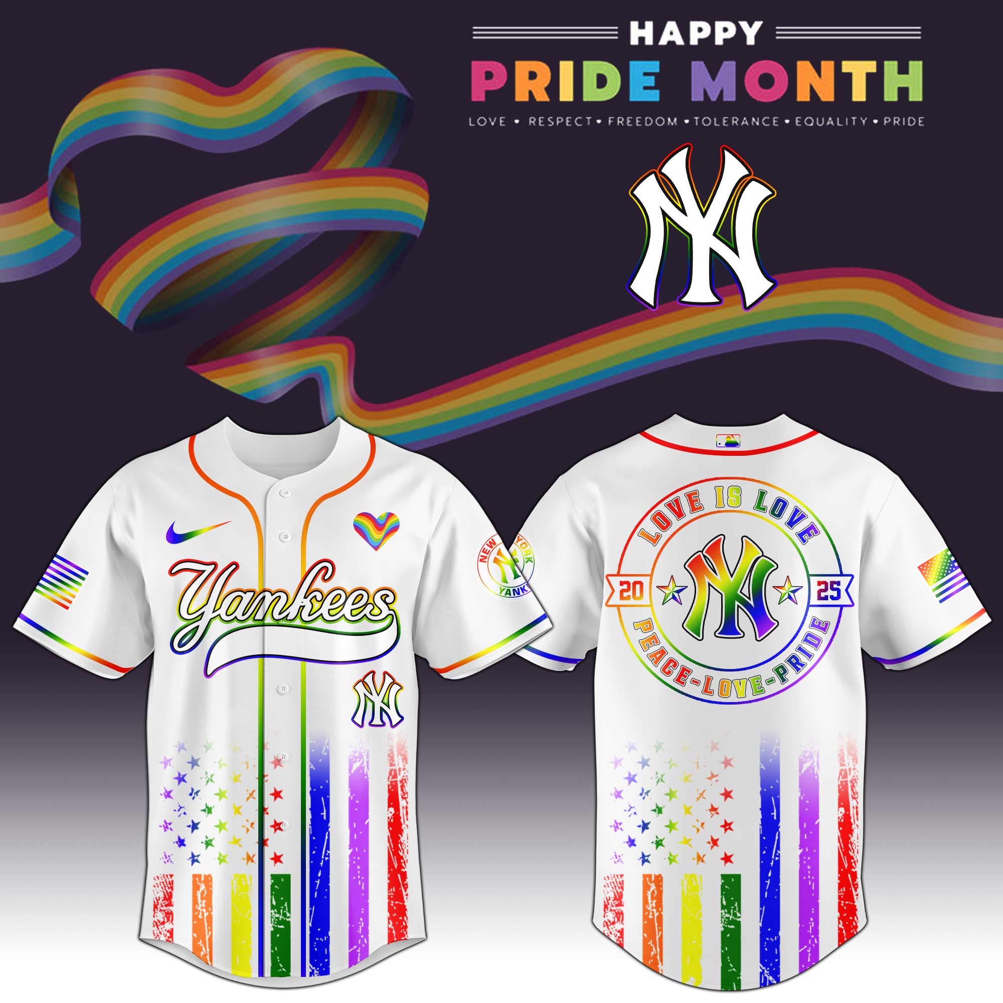 New York Yankees Happy Pride Month Baseball Jersey 