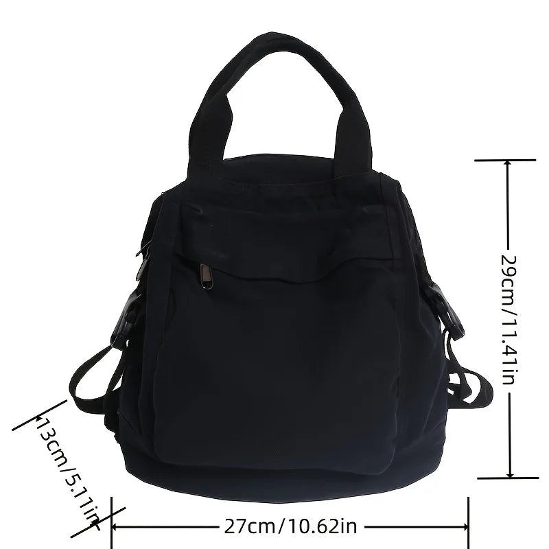 Solid Color Retro Backpack for Women, Japanese Style Simple Large Capacity Backpacks for Middle and High School Students