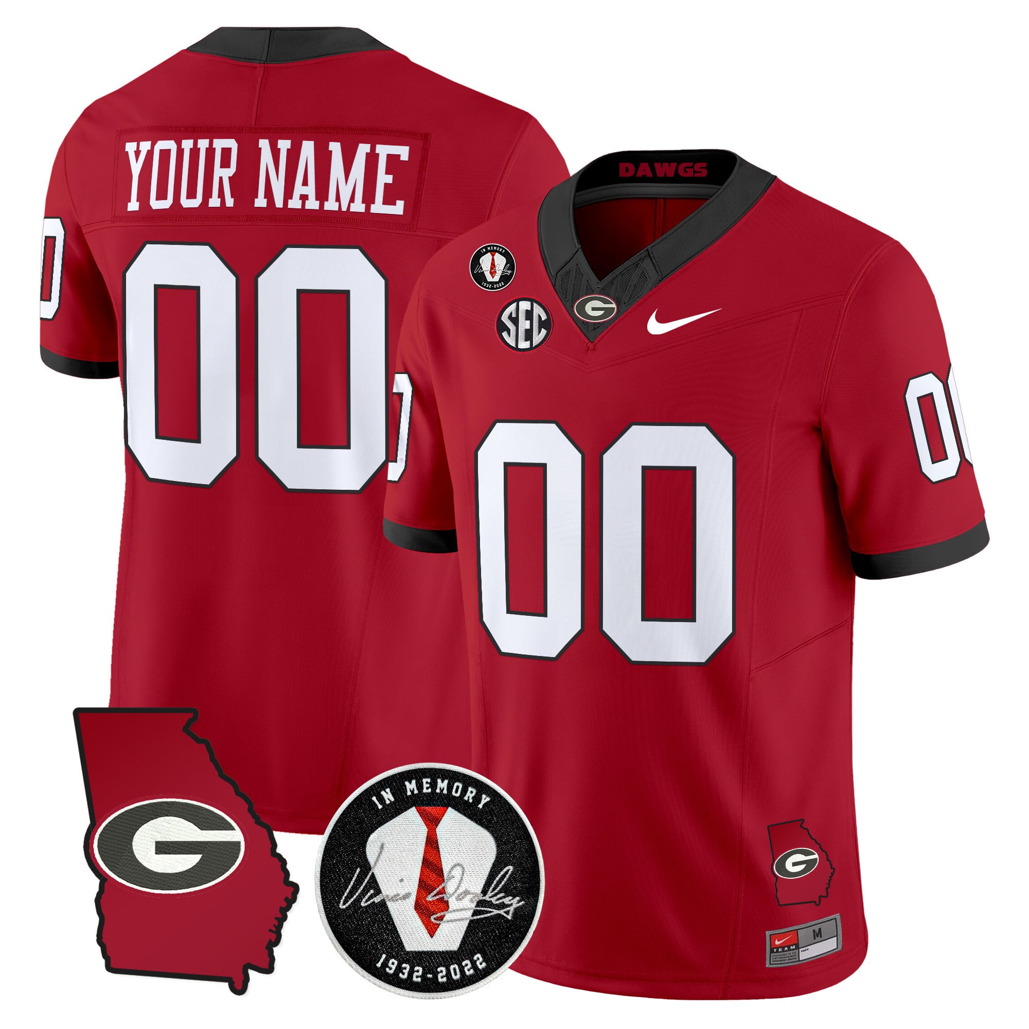 Georgia Bulldogs 2025 Georgia Map & Vince Dooley Patch Vapor Limited Custom Jersey - All Stitched