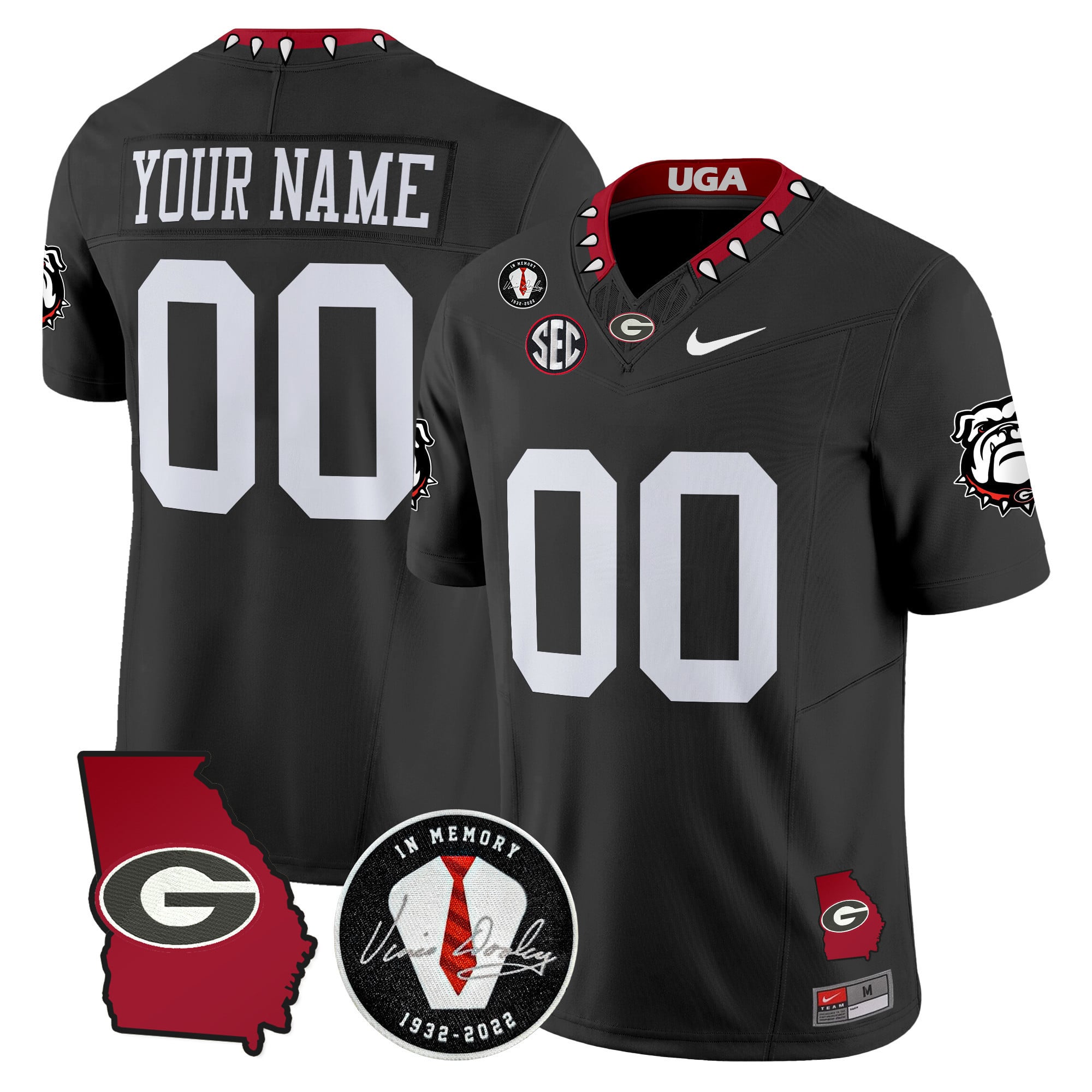 Georgia Bulldogs 2025 Georgia Map & Vince Dooley Patch Vapor Limited Custom Jersey - All Stitched