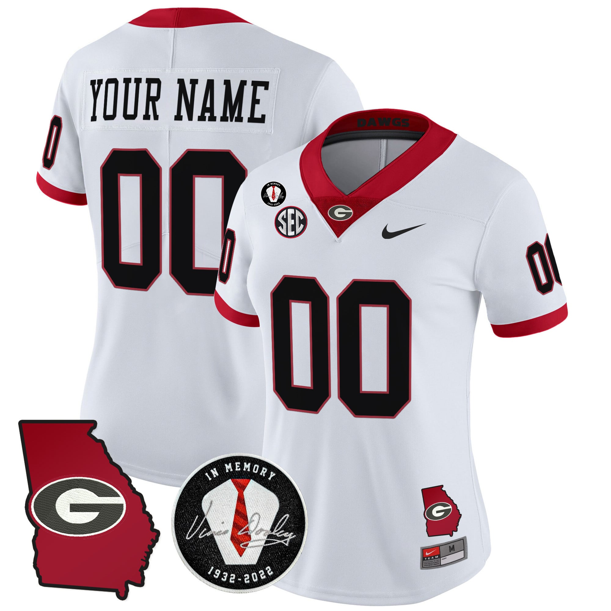 Georgia Bulldogs 2025 Georgia Map & Vince Dooley Patch Vapor Limited Custom Jersey - All Stitched