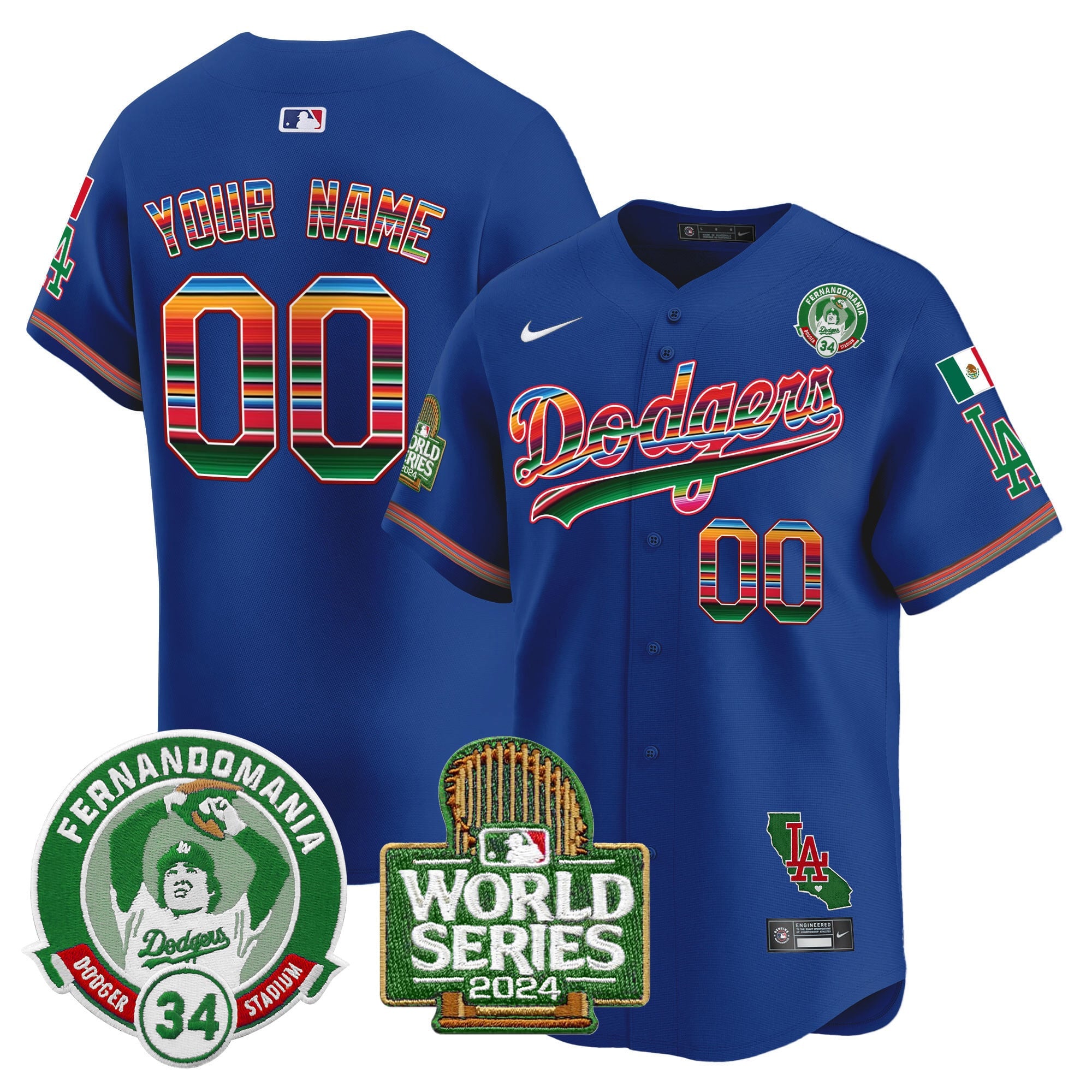 Dodgers Mexico Fernando Valenzuela & 2024 World Series Patch Vapor Premier Limited Custom Jersey - All Stitched