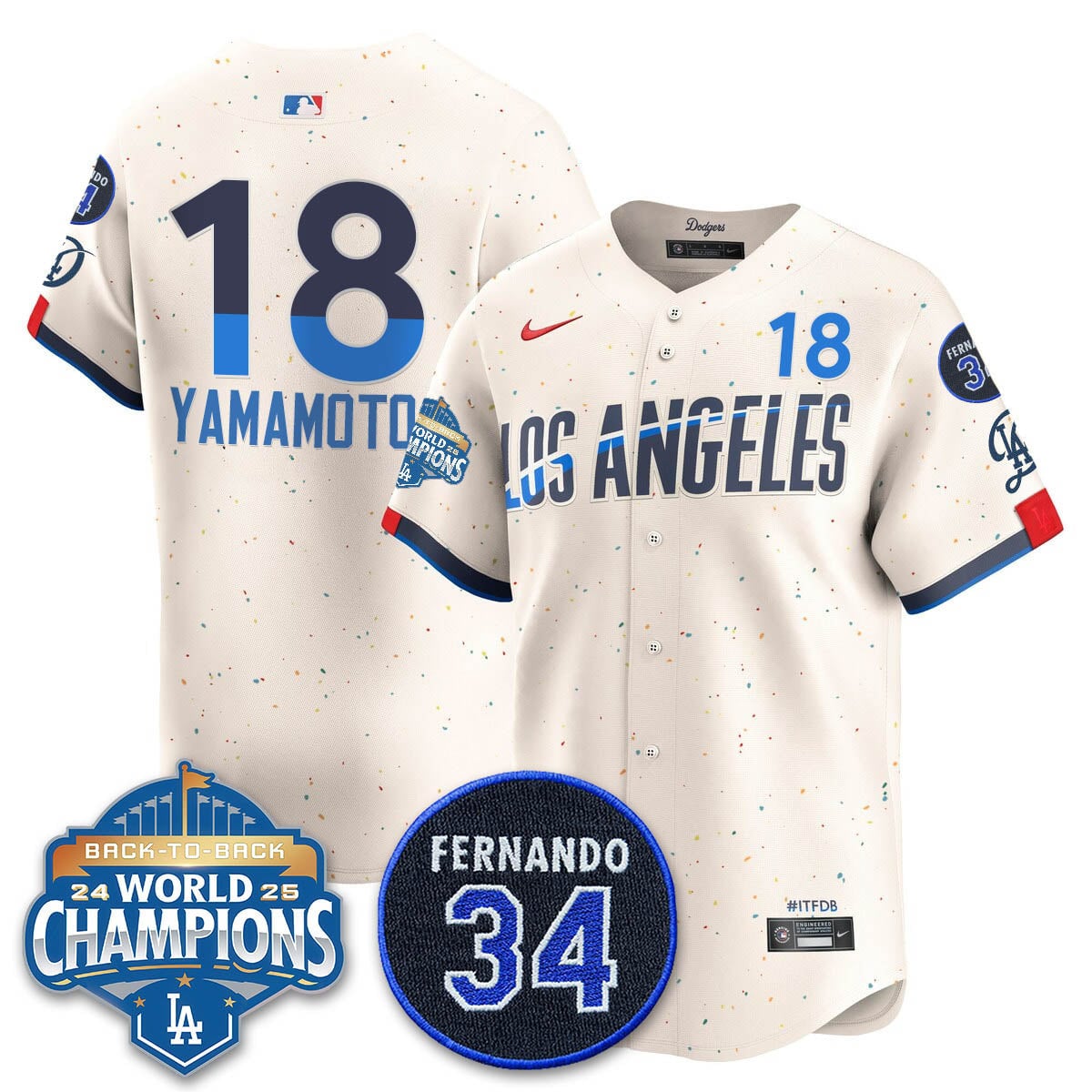 Los Angeles Dodgers 2025 Back To Back Champions Jersey - All Stitched