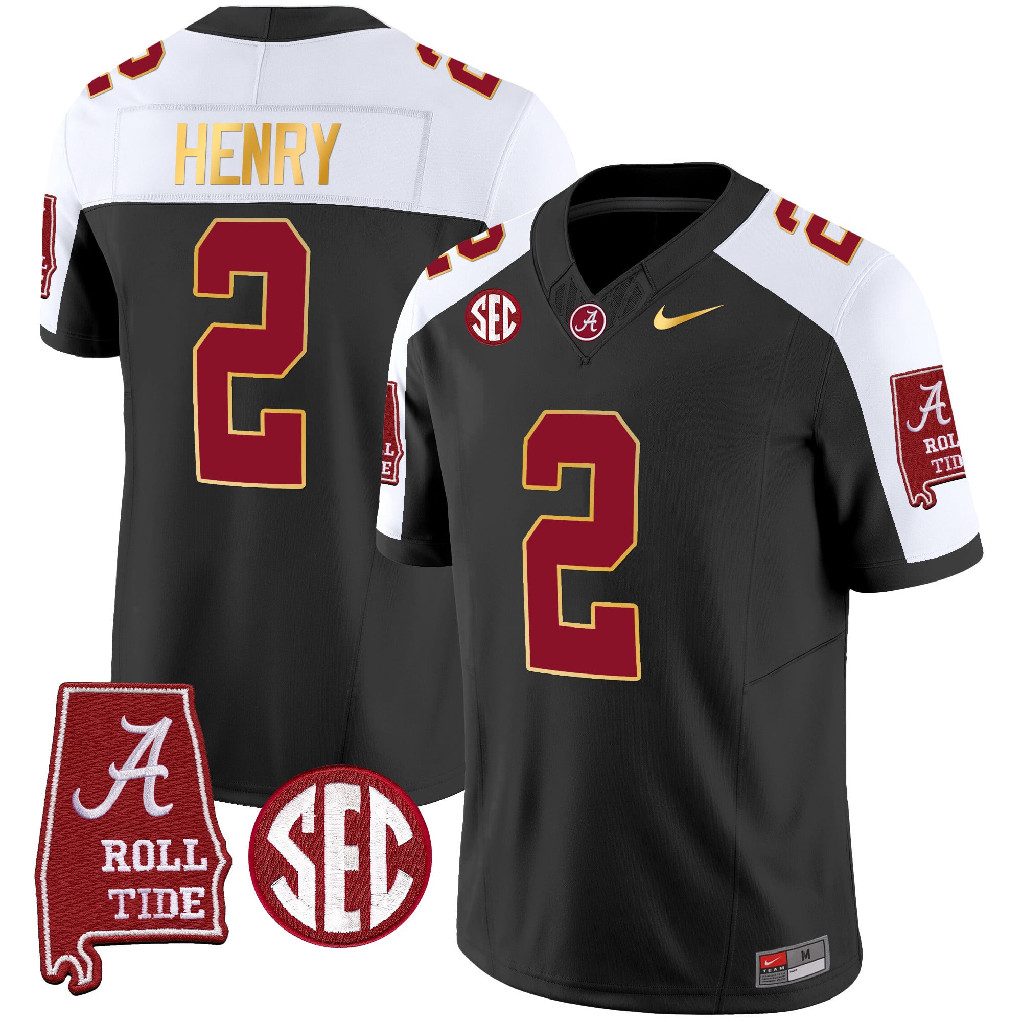 Men's Alabama Crimson Tide Gold Trim Vapor Jersey - Alabama Map - All Stitched