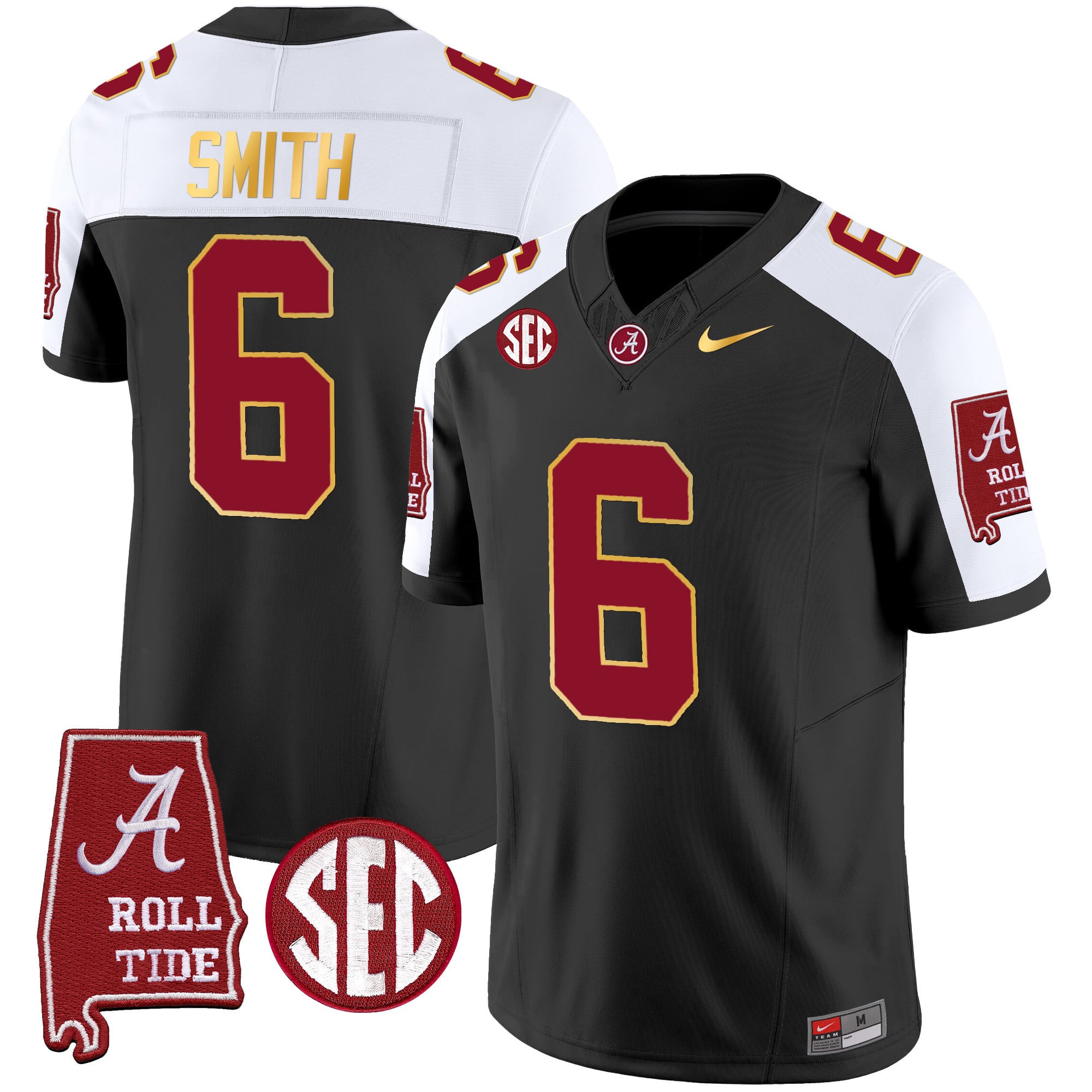 Men's Alabama Crimson Tide Gold Trim Vapor Jersey - Alabama Map - All Stitched