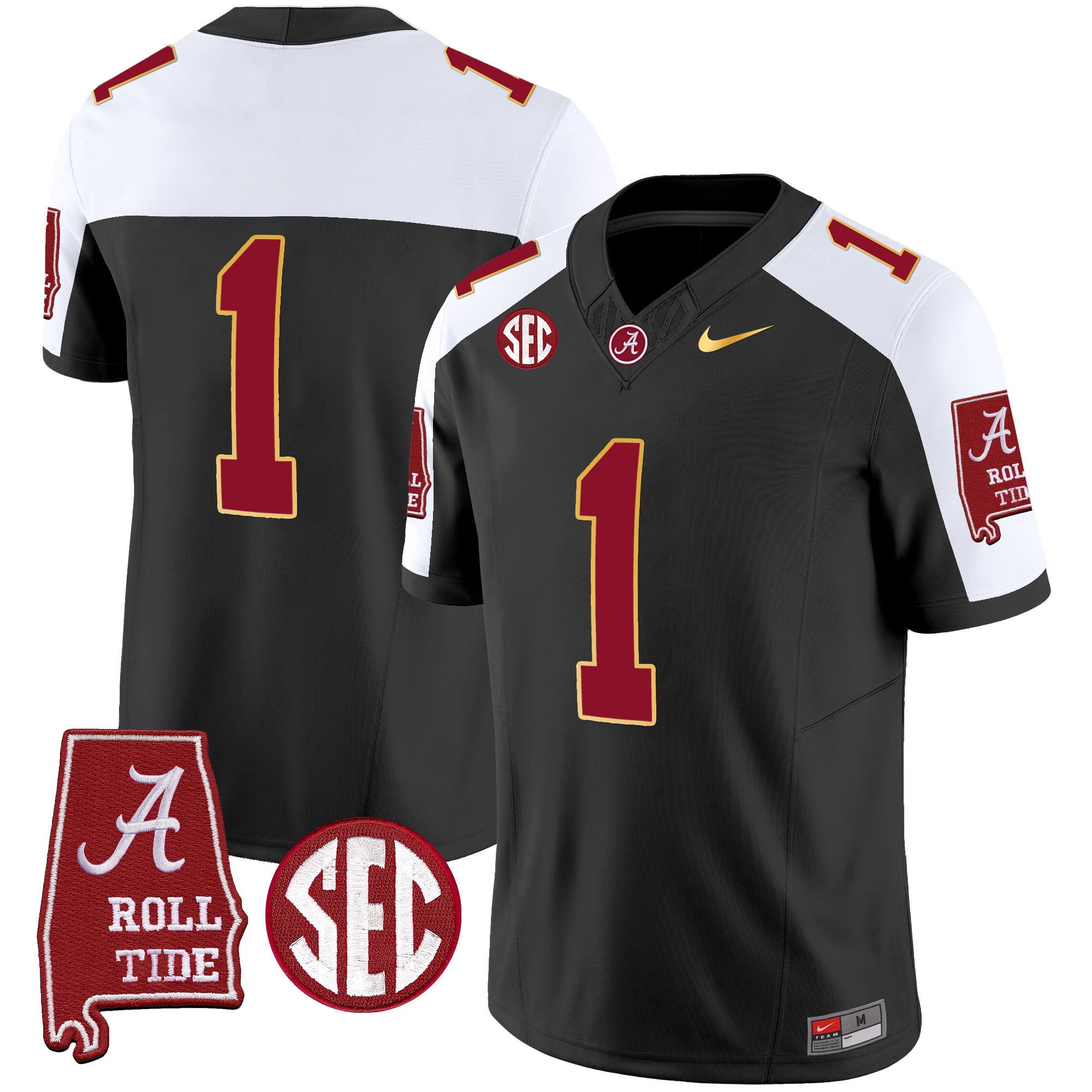 Men's Alabama Crimson Tide Gold Trim Vapor Jersey - Alabama Map - All Stitched