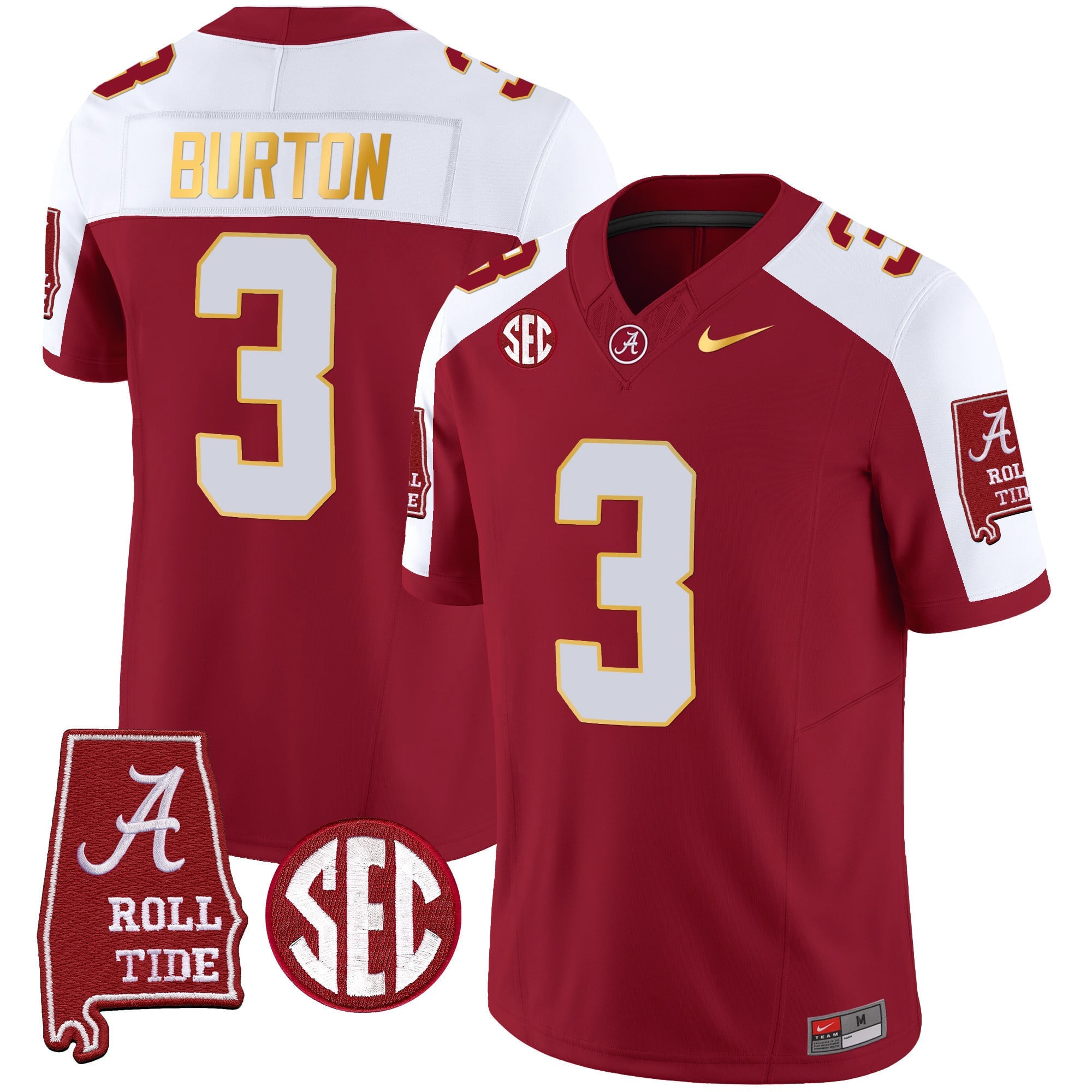 Men's Alabama Crimson Tide Gold Trim Vapor Jersey - Alabama Map - All Stitched