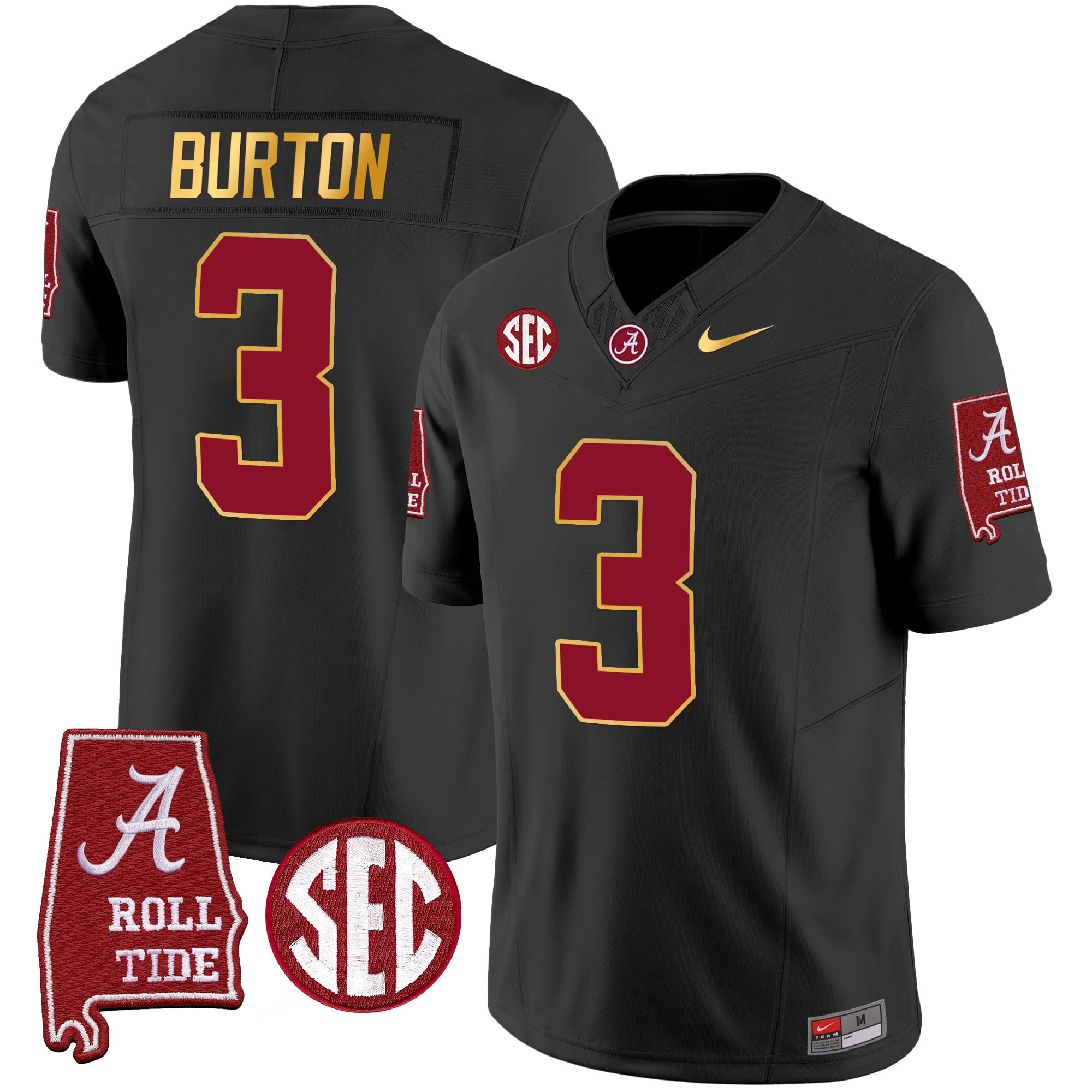 Men's Alabama Crimson Tide Gold Trim Vapor Jersey - Alabama Map - All Stitched