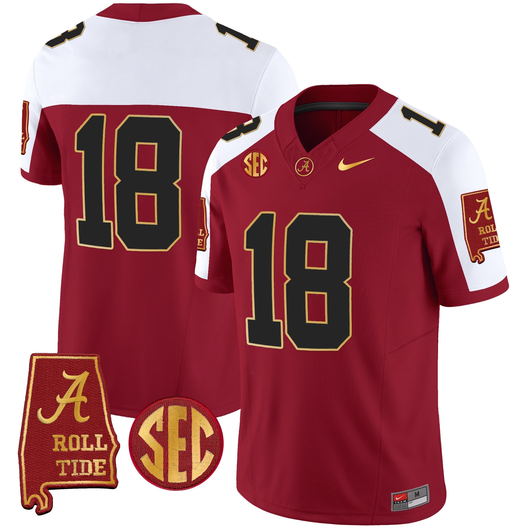Men's Alabama Crimson Tide Gold Trim Vapor Jersey V2 - Alabama Map - All Stitched