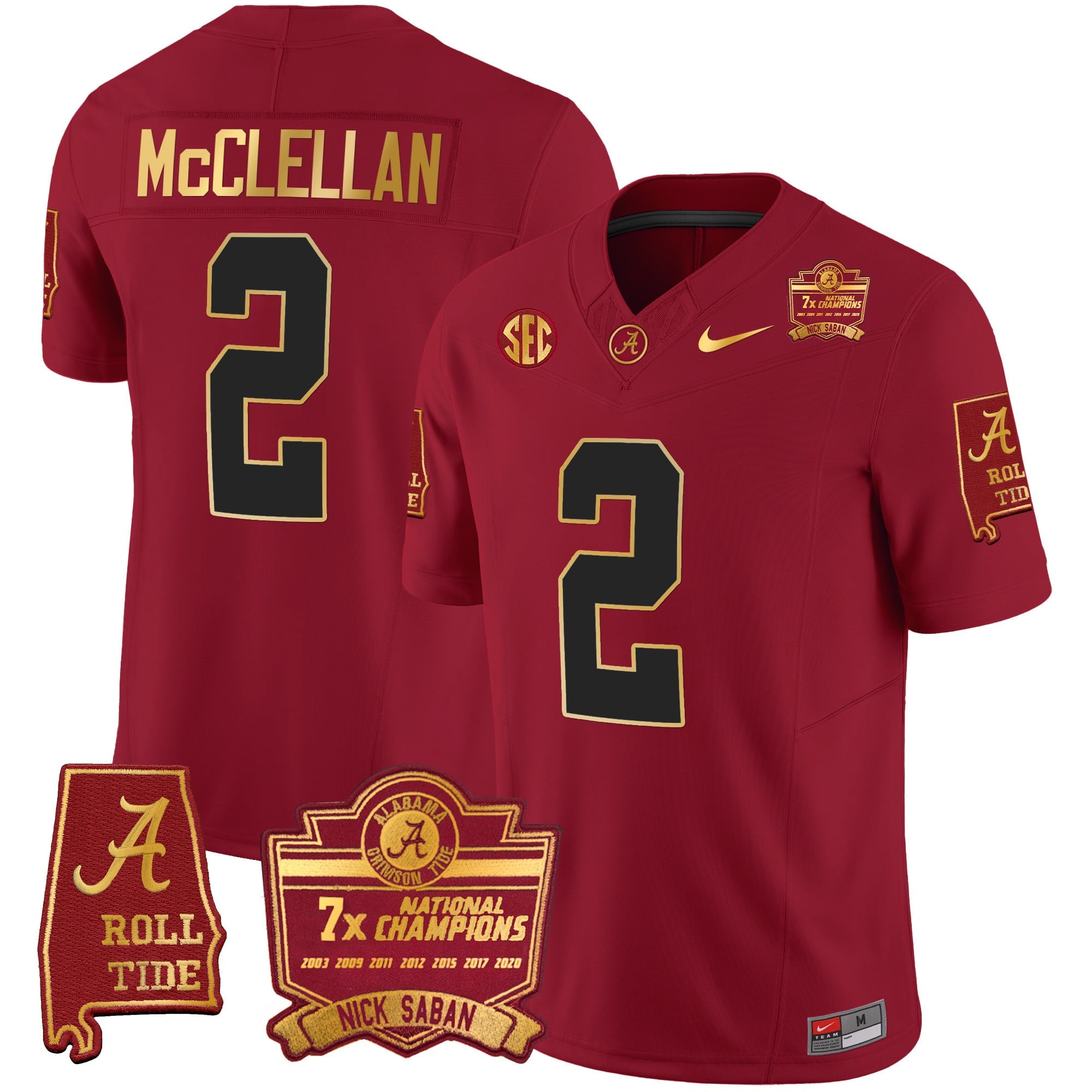 Men's Alabama Crimson Tide Nick Saban 7x Champions Patch Gold Trim Jersey - All Stitched