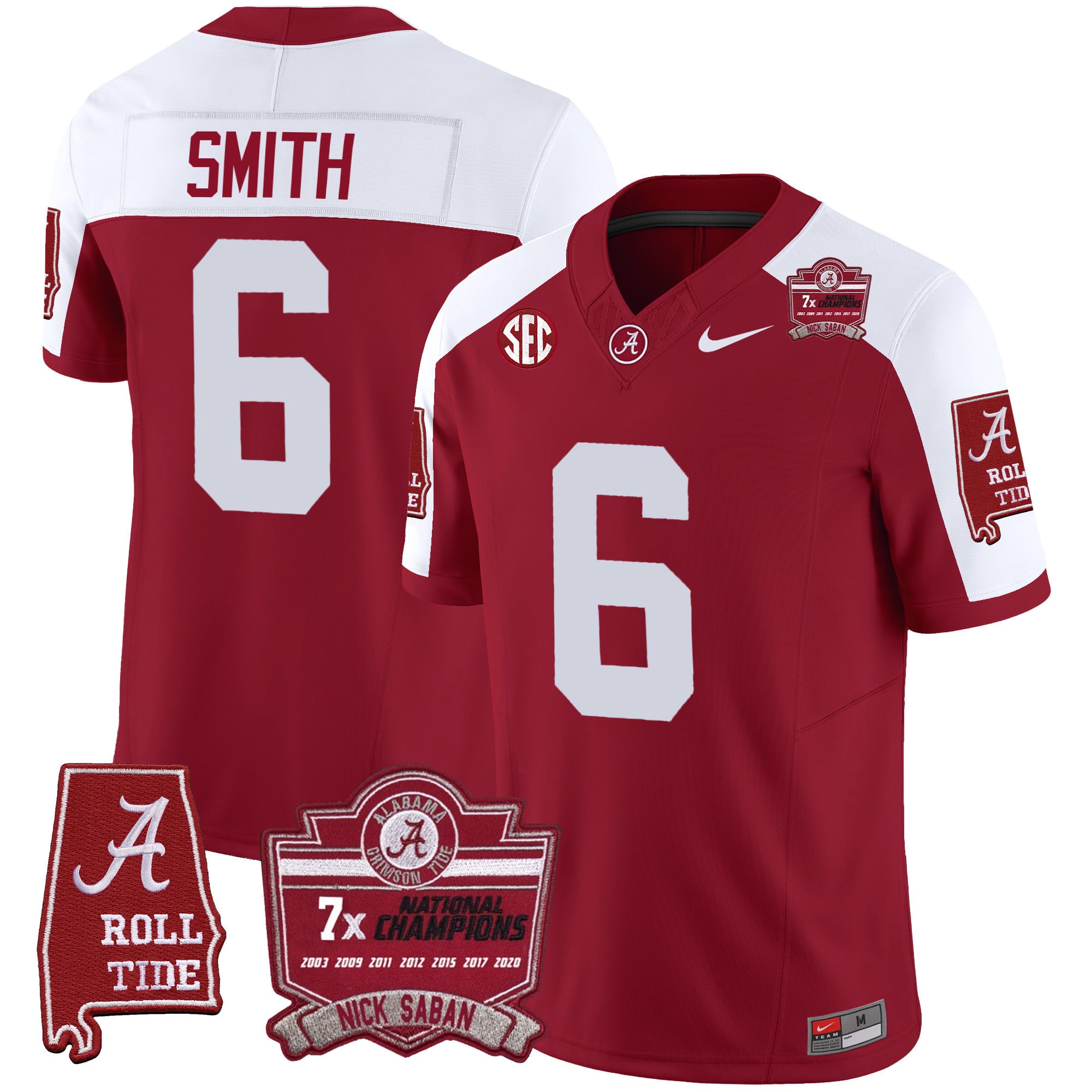 Men's Alabama Crimson Tide Nick Saban 7x Champions Patch Vapor Jersey - All Stitched