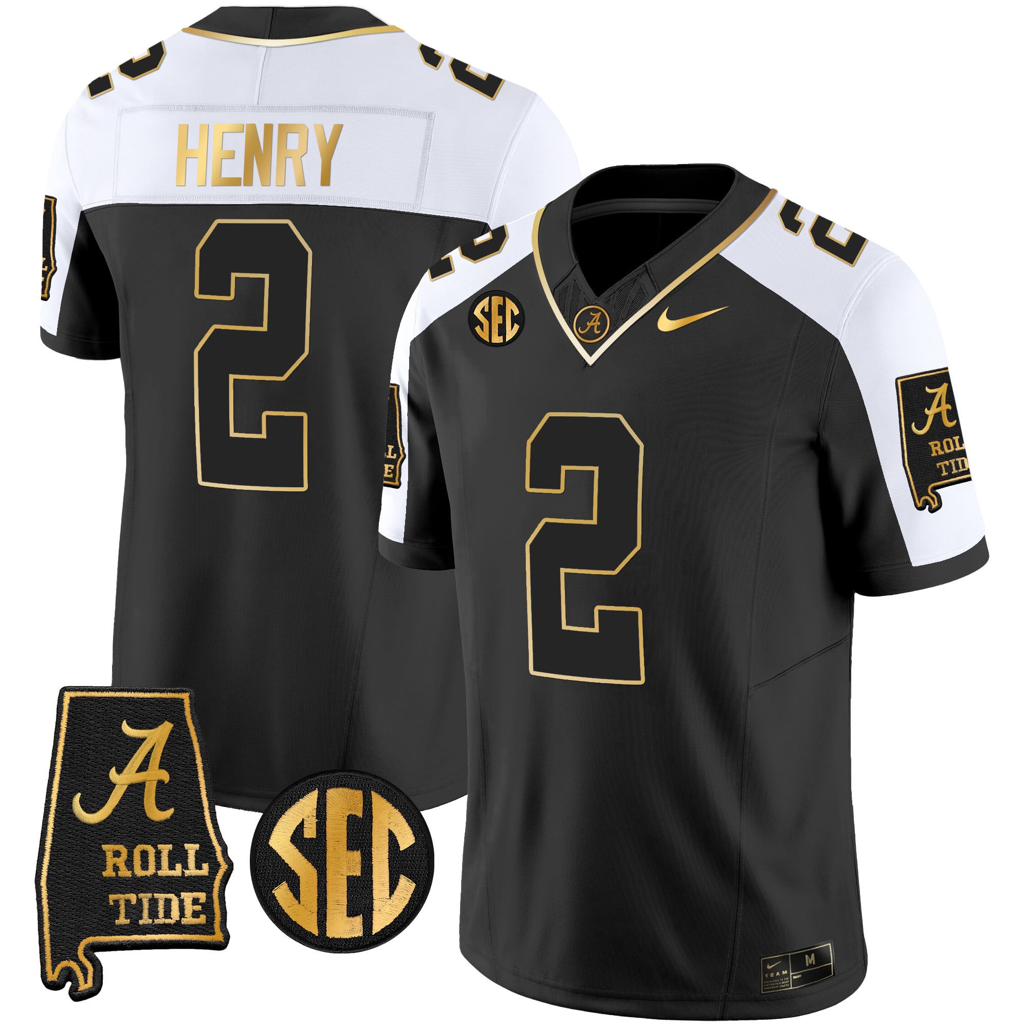 Men's Alabama Crimson Tide Vapor Gold Jersey V3 - Alabama Map - All Stitched