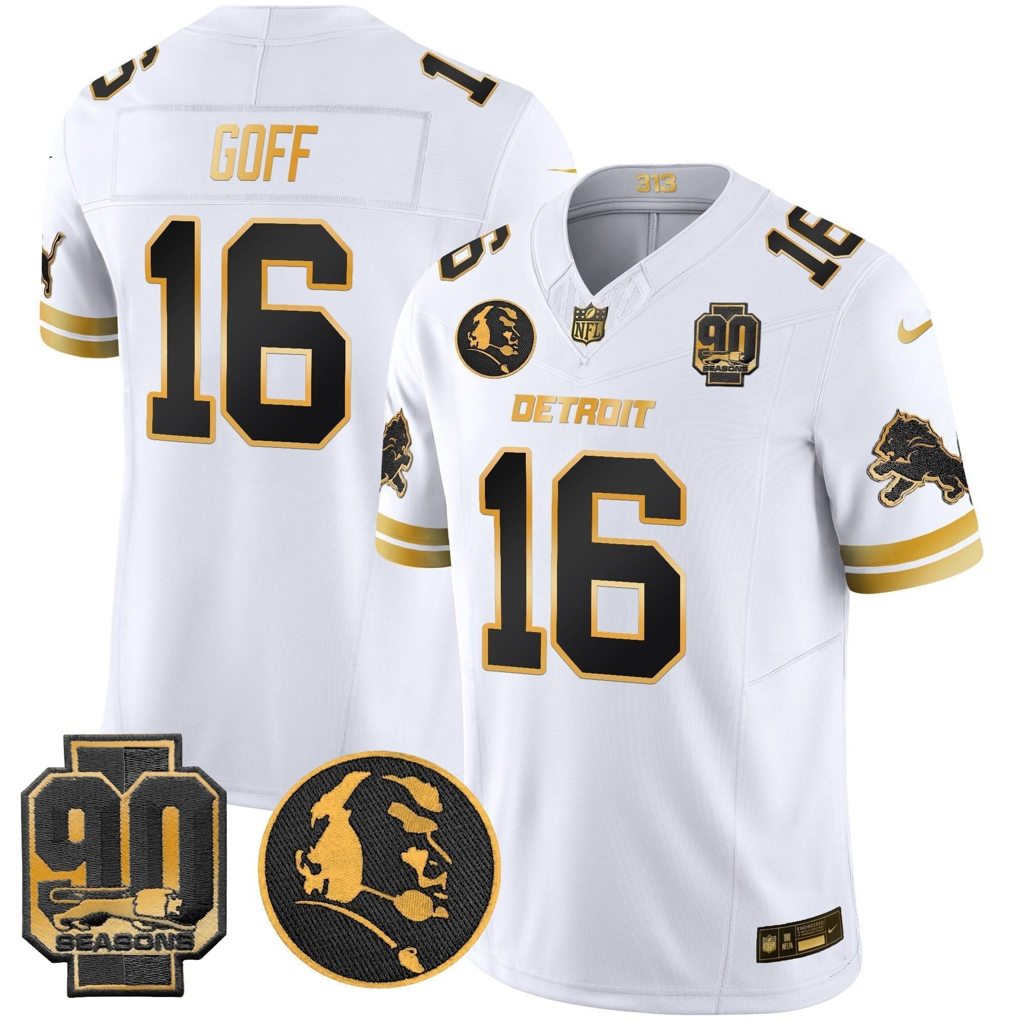Detroit Lions 2024 90th & John Madden Patch Gold Vapor Limited Jersey V2 - All Stitched