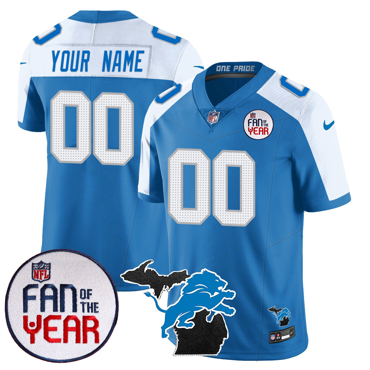 Detroit Lions "Fan Of The Year" Custom Jersey - All Stitched
