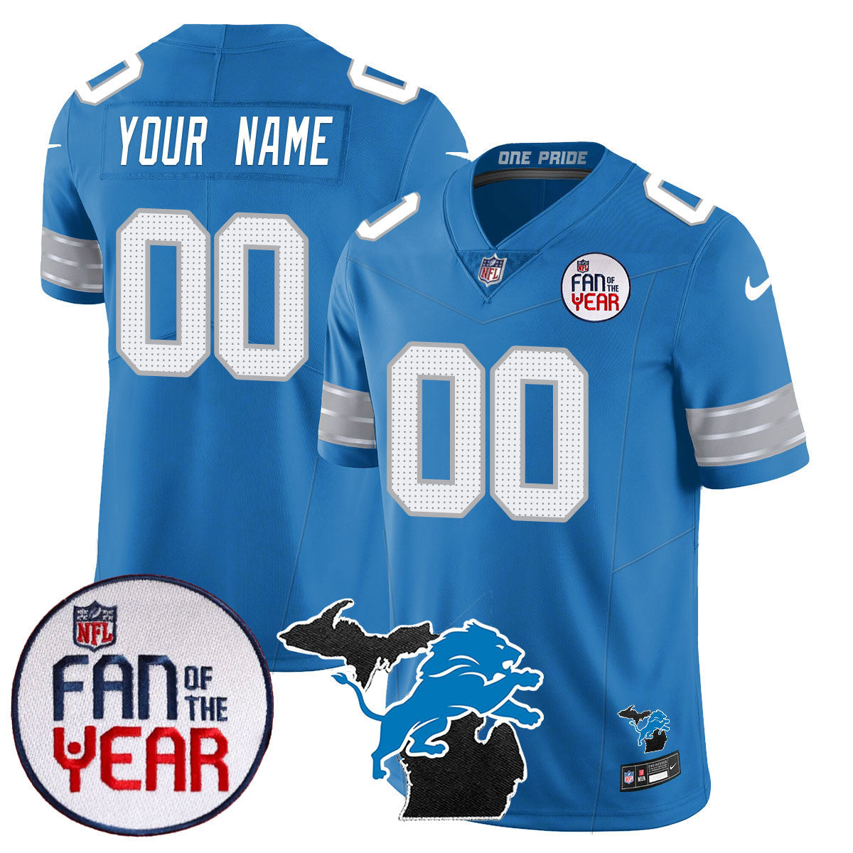Detroit Lions "Fan Of The Year" Custom Jersey - All Stitched